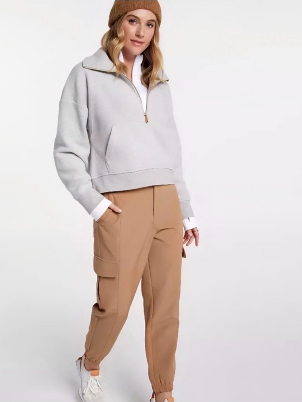 CALIA Effortless Crepe Cargo Jogger Pants Tan Brown Size L.